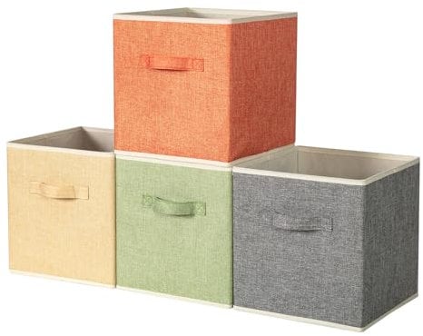 BrillantJo Storage Box for cube, Set of 4 Organiser Basket Bin Drawers Containers with Handles for Storage Cube Unit, 27L x 27W x 28H(cm) 4 mixed colors A