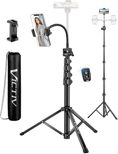 Victiv 197cm Bastoni Selfie Treppiede Smartphone, Cavalletto per Smartphone Alto con 25cm Collo D'oca & Telecomando, Overhead Telefono Treppiede Flessibile per iPhone 16 15/14/13/12/11 Pro Max