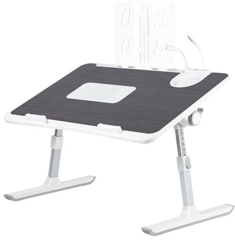 WODFARR Tavolo da letto per computer portatile, supporto regolabile in altezza e angolo, piano letto con cassetti e porte USB, ventilazione, pieghevole, inclinabile, 60 x 40 x 40 cm (nero, XL)