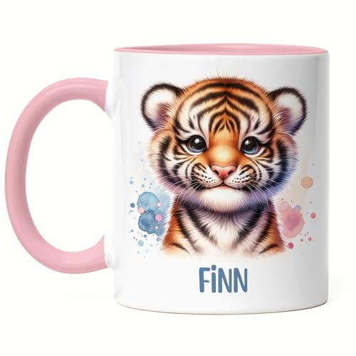 Kiddle-Design Kindertasse mit Namen Personalisiert, Personalisierte Tasse Kinder mit Waschbär, Namenstasse Waschbärtasse, Kinderbecher als Geschenk zur Taufe, Geburt Weihnachten - Emaille Tasse