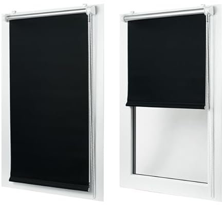 MakoStyl Rollos für Fenster Ohne Bohren - Verdunklungsrollo Schwarz 150 cm Breite x 150 cm Höhe - Doppelrollo Klemmfix Ohne Bohren - Fenster Rollos für Innen 100% Blackout - Verdunkelnd Duo Rollo