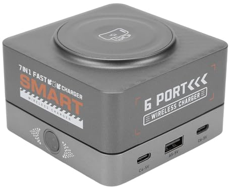 Sxhlseller 80-W-Desktop-USB-Ladestation, Ladeturm, 6-Port-Schnelllade-Hub mit Magnetischem Wireless-Pad, USB C A, für Telefon, Tablet, Uhr, Laptop (EU-Stecker)