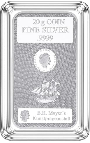 Cook Islands Silberbarren 20g – 999,9 Feinsilber Münzbarren – in transparenter Münzkapsel – inkl. Geschenkbeutel, Grußkarte & silbermetallic Umschlag