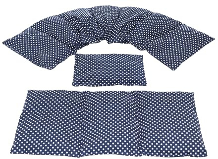 3 er Set WEIZEN 1200 gr. 80 x 18 cm 8 Kammer + 3 Kammer + kleines Körnerkissen STERNE, PUNKTE, UNI u.s.w. Wärmekissen XXL Nackenkissen Mikrowelle (Blau, kleine Punkte)