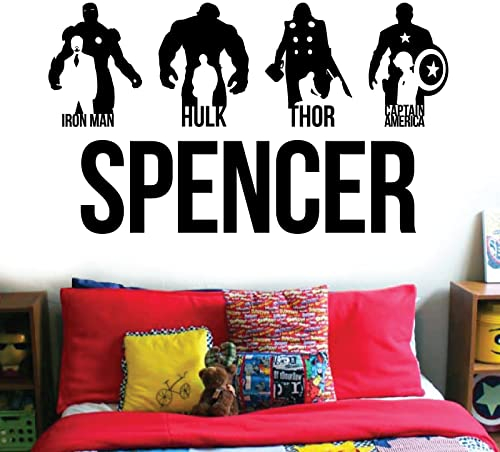 Avengers Personalised Name Children Wall Art Sticker - Marvel, Iron Man, Captain America, Thor, Hulk [Black]