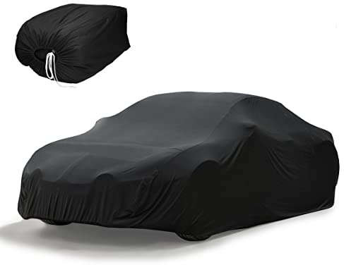 ECD Germany Autoabdeckung Indoor | M 431x165x119 cm | Stretch Soft Satin | Schwarz | atmungsaktiv | Staub- und Schmutzabweisend | Abdeckplane Autoplane Autogarage Ganzgarage Schutzdecke Schutzhülle