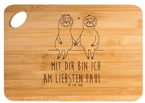 Mr. & Mrs. Panda Bambus - Schneidebrett Faultier Pärchen - Geschenk, Liebespaar, Faultierliebe, Servierbrett, Liebe, Faultier Deko, Hackbrett,