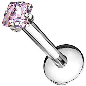 Tata Gisèle Piercing Labret Monroe en Acier Chirurgical 316 L et Oxyde de Zirconium - Zircon Rond Serti d'acier - Différentes Couleurs d'acier au Choix - (Rose, 6)