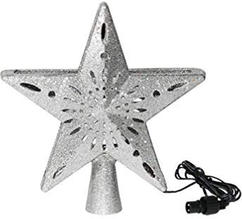Mobestech Star Christmas Tree Top Light LED Glitter Snowflake Projector Lights Party Light Up Star Lamp for Christmas Tree (Silver)