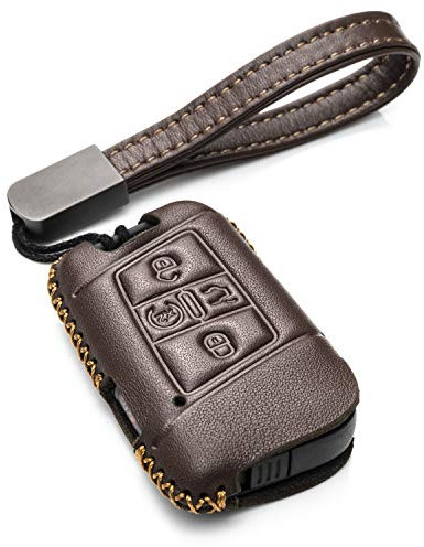 Vitodeco Étui de protection en cuir véritable avec porte-clé en cuir pour Volkswagen Atlas, Jetta, Passat, Arteon, Tiguan (5 boutons Marron)