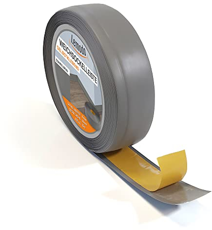 Sockelleiste LEMODO - 50 x 15 mm (Länge: 25 m, Farbe: dunkelgrau) - Fußleisten zuschneidbar – Weichsockelleiste selbstklebend aus PVC – Abschlussleiste Küchenarbeitsplatte, Bad, Arbeitsplatte etc.