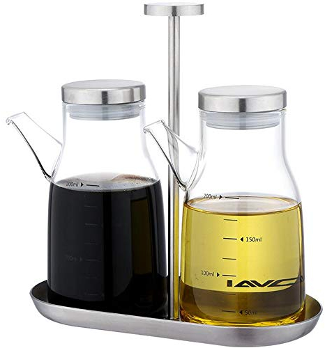 Dispensador de aceite de oliva, Vinagreras de botella de aceite de vidrio sin goteo, Dispensador de aceite de vidrio sin plomo, 200ml Juego de 2 con soporte