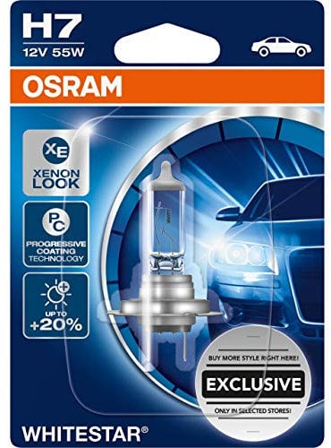 Osram 64210DR1-01B GLL H7 WHITESTAR die Halogen Autolampe mit bis zu 20% mehr Licht im Xenonlook, 12 Volt 55 Watt
