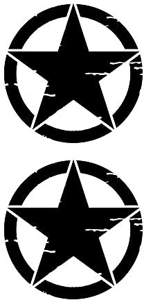 La Ruotante Set di 2 Adesivi Stella Militare Vintage distrutta US Army 4x4 Fuoristrada Varie Misure e Colori (Nero, 20 cm)