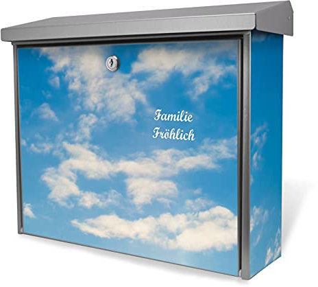 banjado® Burgwächter Briefkasten Edelstahl 38,5x31,5x12cm mit Motiv Wolken 11 / Briefkasten Edelstahl ohne Zeitungsfach/Briefkasten grau/Postkasten inkl. Montagematerial & 2 Schlüsseln