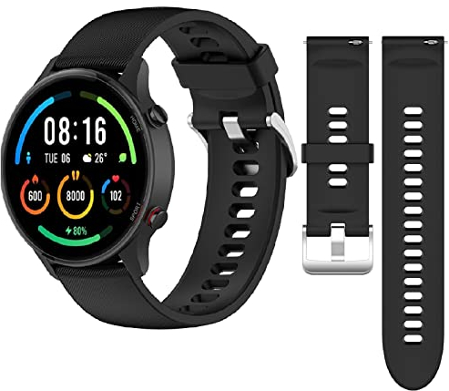 QULLOO Cinturino Orologio in Silicone per Xiaomi Mi Watch / S1 / S1 Active / S3 / S4 / Watch Color Sport/Watch 2/Redmi Watch 5 Active / 5 Lite, 22mm Ricambio di Cinturino-Nero