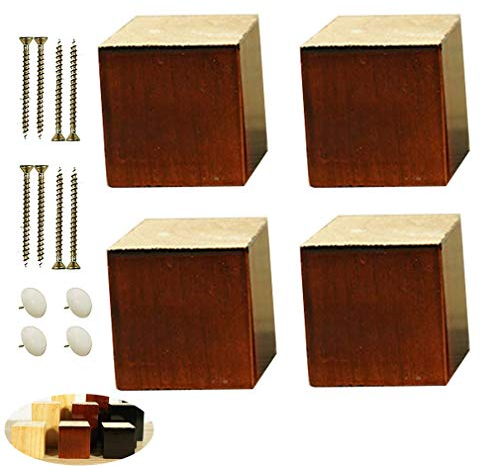 WLICWEI 4X Massivholz-Möbelbeine, quadratische Sofabeine, Ersatzbeine, Schreibtischbeine, Möbelerhöhungen, erhöht die Höhe der Betten, Sofas, Schränke, mit Montagezubehör (Nussbaum 10 cm / 3,9 Zoll)