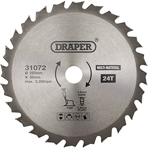 Draper 31072 TCT Multi-Purpose Circular Saw Blade, 255 x 30mm, 24T