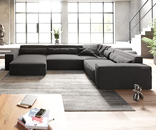 DELIFE Wohnlandschaft Sirpio XL Mikrofaser Schwarz 360x260 cm Recamiere variabel
