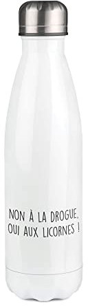 Botella isotérmica blanca con diseño de unicornio