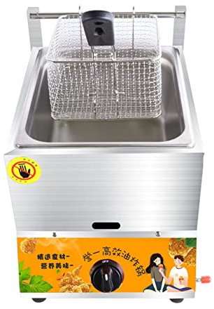 Freidora de gas comercial de escritorio, freidora profunda de propano para papas fritas de gran capacidad de acero inoxidable, freidora para exteriores con cesta para freír y tapa, para cocina/restaur