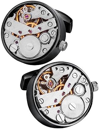LSGGTIM Manschettenknöpfe Herren, 1 Paar Mechanische Uhrwerk Manschettenknöpfe Personalisiert Drehbare Mechanische Uhr Französisch Hemd Rund Manschettenknöpfe Anzug Business Geschenk, 22mm