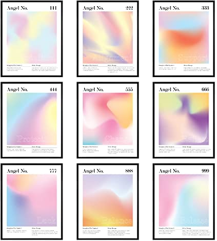 97 Decor Engels-Zahlen-Poster - Aura und Spirituelle Wandkunst, Farbverlauf, Engelszahlen, Rosa Aura-Energiebilder, Balance-Drucke, Bunte Dekoration für Zuhause und Schlafzimmer