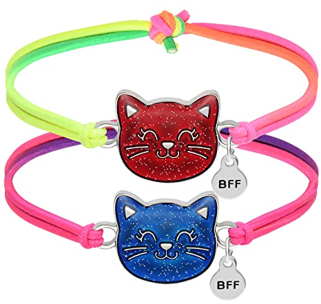 Tacobear 2 Stück Stimmungsarmband Mädchen Farbwechsel Freundschaftsarmband Kinder Einhorn Meerjungfrau Dinosaurier Charm BFF Armbänder für 2 Kindergeburtstag Geschenke Mädchen (Katze)