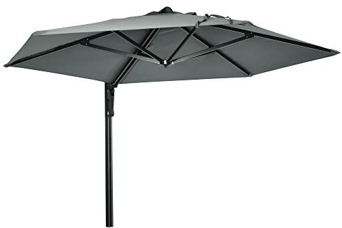 Outsunny 2.5m Wall Mounted Parasol, Hand to Push Outdoor Patio Umbrella with 180 Degree Rotatable Canopy for Porch, Deck, Garden, 250 cm, Grey