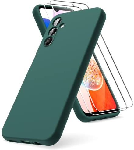 Vansdon - Carcasa Compatible con Samsung Galaxy A14 4G/5G, 2 Protectores de Cristal Templado, Funda Blanda de TPU de Silicona líquida, Funda de Goma a Prueba de Golpes, Color Verde y Noche