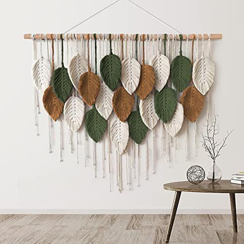 Weldomcor Großer Wandbehang Wandteppich, Boho Makramee Gewebte Handgemachte Quaste Blatt Tapisserie Böhmische Wandkunst Dekor für Schlafzimmer Wohnzimmer Galerie Hintergrund