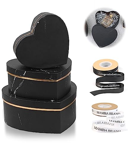 Nizirioo 3 Stück Herzförmige Geschenkbox, Herzform Geschenkbox, Marmor Textur Herzboxen Aufbewahrungsbox Geschenkkarton Mit Deckel Herzförmig Karton Geschenkbox Für Valentinstag Thanksgiving Schwarz