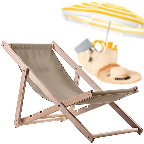 KADAX Liegestuhl, Strandstuhl aus Holz, Sonnenliege bis 120kg, Liege aus Buchenholz, Holzklappstühle, Strandliege, Klappliege für Strand, Holz-Liegestuhl (Cappucino)