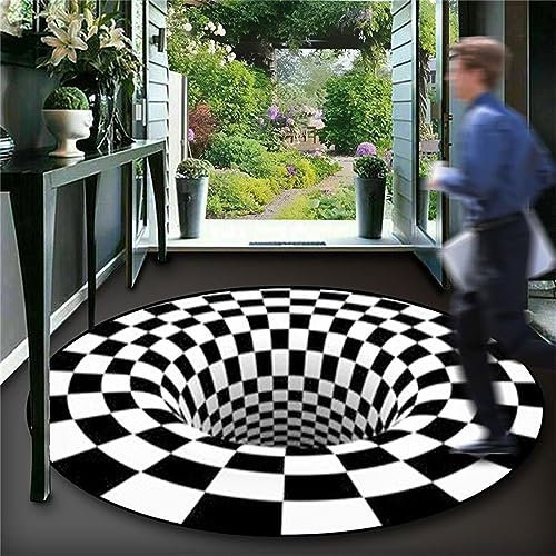 Salutebaba 3D Illusion Teppich Runde Schwarz Weiß Bereich Teppich 3D bodenloses Loch Optische Täuschung Teppiche Bodenmatte für Wohnzimmer Küche Büro