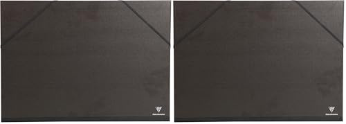 Clairefontaine - Ref 44800C - Kraft Art Folder - A3+ Size, Elastic Straps Closure, White Paper Lining, Acid Free - Suitable for Transporting Artwork - Black (Pack of 2)