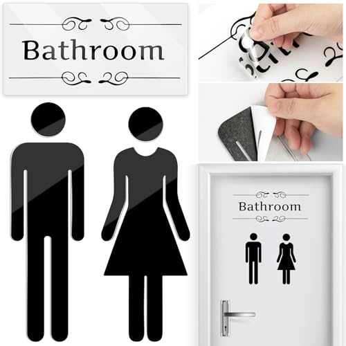 Bathroom Stickers for Door, Acrylic Adhesive Men and Women Door Signs with Stickers for Home Decor
