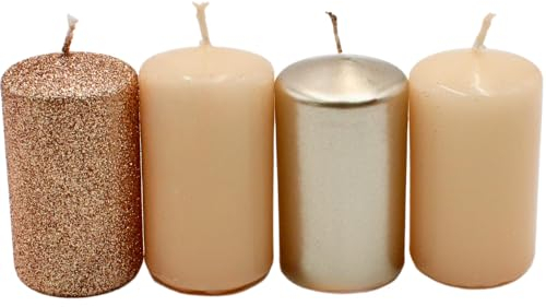 Stumpenkerze, Adventskerzen, Adventskranzkerzen, in Nude/Cappuccino, Verschiedene Farbnuancen, Größe H/Ø ca. 7 x 4 cm, 250 gr, Brenndauer 4X 10 h