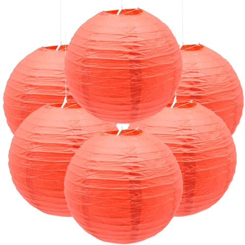 Ruidee 6 Stücks Papierlaterne Rund Lampenschirm Hochtzeit Party Dekoration Papierlampen für Hochzeit Party Geburtstage Dekoration（Rot）