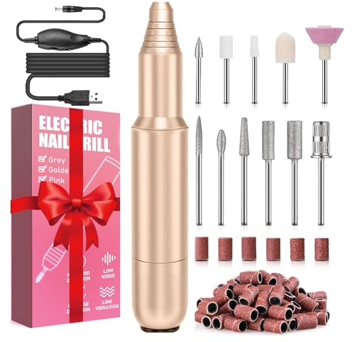 FOLAI Elektrische Nagelfräser, Maniküre Pediküre Set Nagelfeile Elektrisch, Profi Nagelfräser für Gelnägel, Acryl Gelnägel, Kallus Entfernen,Nagelhaut Shellac Nagel, Geschenke für Frauen, Mama(Gold)