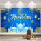 Ramadan Mubarak Hintergrund Banner, 185 x 110cm Eid Mubarak Banner Extra Große Ramadan Mubarak Banner Deko Eid Mubarak Hintergrund für Muslim Islamische Party Ramadan Deko (Blau)
