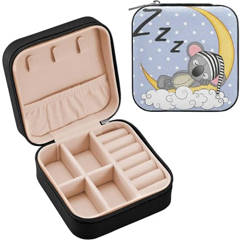 Schmuckschatulle für Damen, PU-Leder, Reise-Schmuckkästchen für Ringe, Ohrringe, Halsketten, Uhren, Geschenke für Mädchen, Damen, Frauen, niedlicher Koala, der auf dem Mond schläft