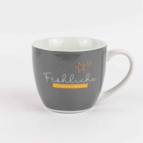 La Vida Maxi Tasse aus Porzellan Fröhliche Weihnachten grau weiß gold 400ml