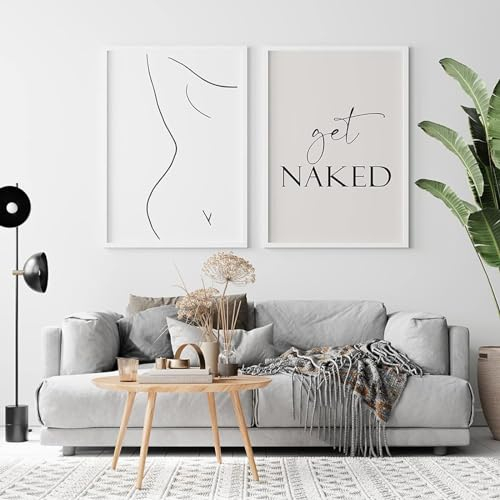 AWKFHF Schwarz Weiß Get Naked Funny Line Woman Leinwand Bilder Poster Kunstdruck Wohnzimmer Schlafzimmer Wand Deko(Kein Rahmen) (Minimalist01,2X50X70CM)