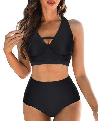 Bikini Damen Set,weicher Badeanzug, V-Ausschnitt Bikini-Oberteile und High Waist Bikini-Unterteile, Cut Out Bademode, bedruckte Badebekleidung, Bauchweg Badeanzüge, gepolsterte Strandbekleidung