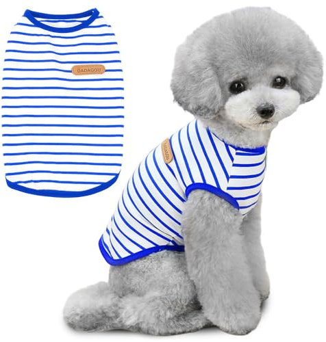 Voarge Maglietta con Strisce per Cani, Camicie Estive per Cani, Vestiti per Cuccioli in Morbido Cotone Canotta per Animali Domestici Maglietta Basic per Chihuahua Abbigliamento per Cani di Taglia Pic