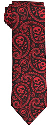 Herren-Krawatte mit Paisleymuster, Rot und Schwarz, Totenkopf mit Paisleymuster, Rot und Schwarz, Einheitsgröße