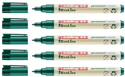 Edding Permanent Marker 25 EcoLine Vert feine Spitze 1 mm, 5 Stück