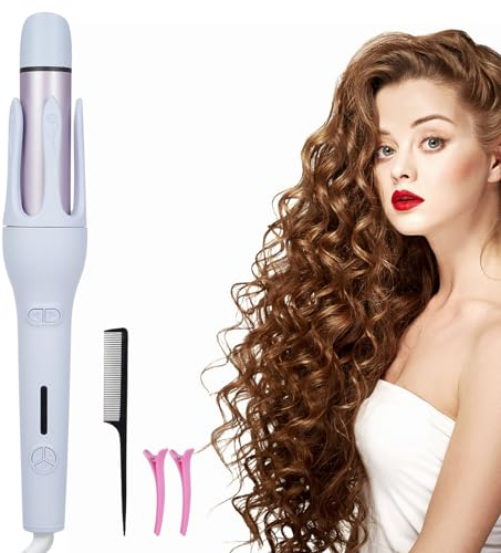 Layhou 2 in 1 Flat Iron Hair Straightener Automatic Hair Curler Rotating Electric Curling Iron 3 Temperature Adjustable Curling Wand PTC Heating with Rotating Cord