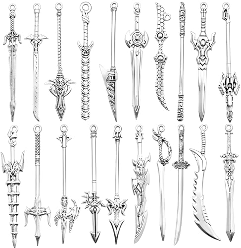 Andibro 20 Stück Antike Schwerter Lesezeichen, Metall Vintage Messer Anhänger Schwert Lesezeichen Silberne Schlüsselanhänger Mini-altes Messer Zubehör Geschenke für Buchliebhaber DIY Halskette Armband