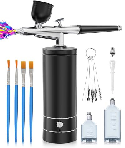 Airbrush Kit with Compressor, Portable Airbrush for Nails, Rechargeable Cordless Air Brush Set, Handheld Airbrush Gun Machine for Nail Art, Makeup, Painting, Cake Decor (Black)
